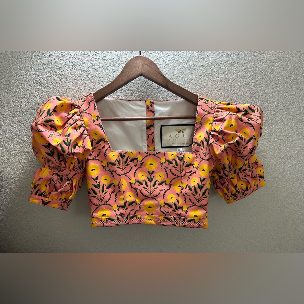 Agua by Agua Bendita Bambu puff-sleeve floral-print crop top-Small - Picture 3 of 10